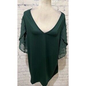 NWT BloomChic Green V Neck Women's Blouse Sheer Short Sleeves Plus Size 22-24